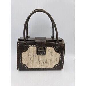 Vintage Mahler California Top Handle Leather Handbag Or Purse Brown & Beige 10"